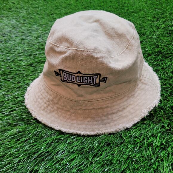 Y2K Bud Light Reversible Bucket Hat Womens Tropical AOP / Embroidered Khaki - Picture 4 of 6